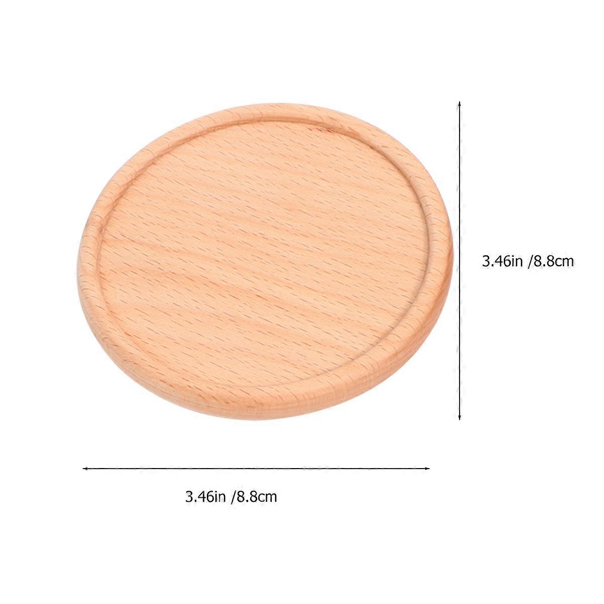 4 Pcs Wooden Coaster Cup Mat Heat Insulation Non-slip Pad For Home Use In Beige Round Shape Japanese Style