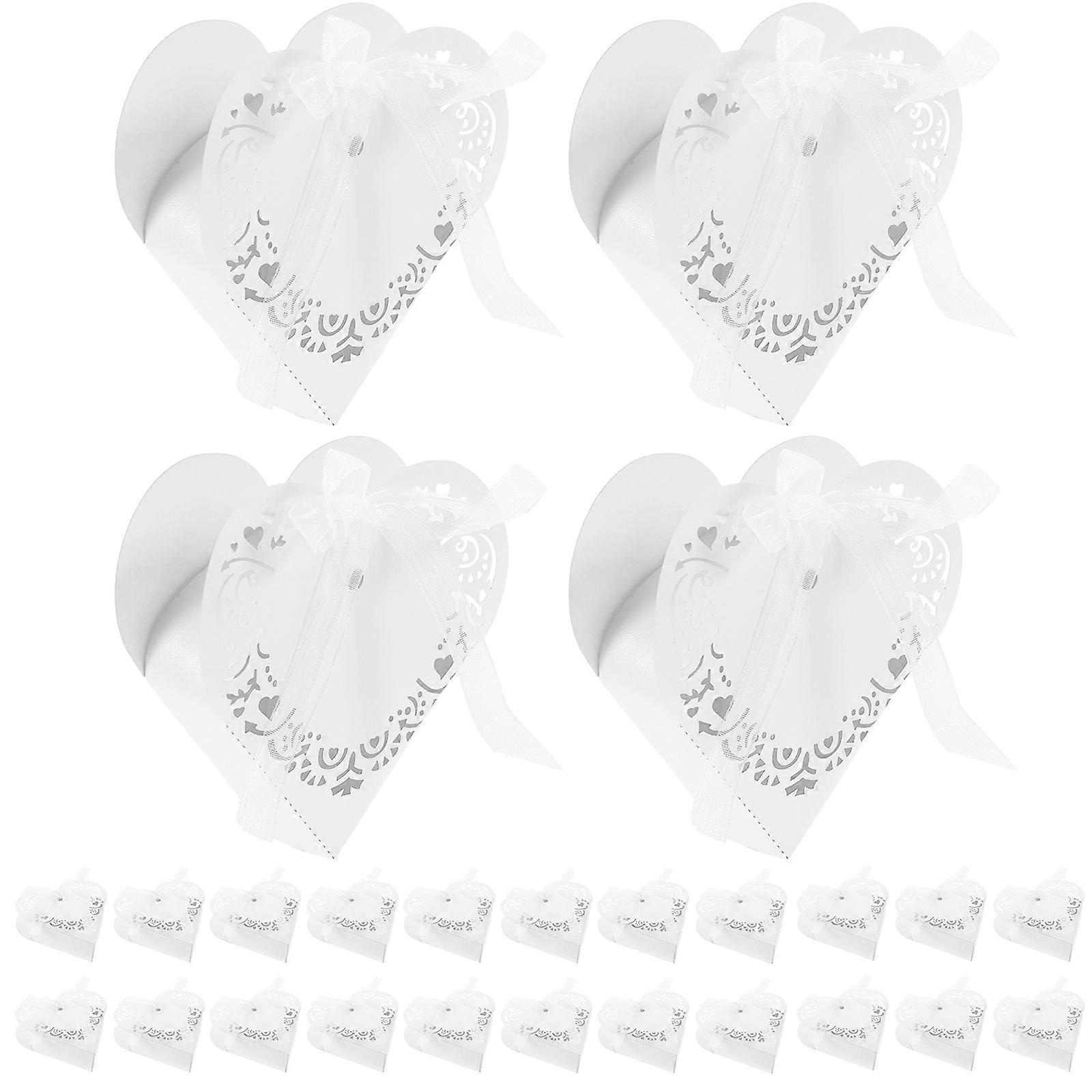 Heart Candy Boxes 50Pcs Storage For Candies European Style Wrapping Containers In White Color