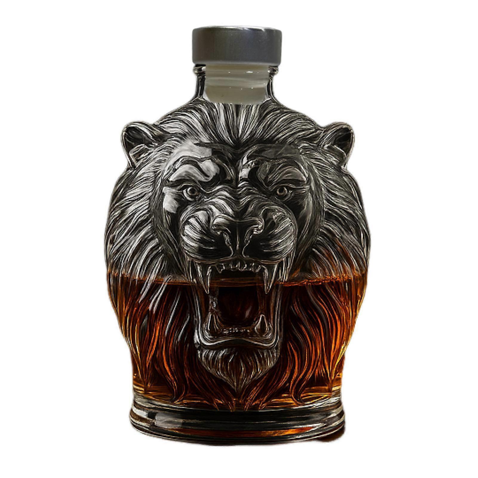 280ml Lion Design Whiskey Decanter - Leak-Proof Seal Stopper Glass Red Wine Decanter
