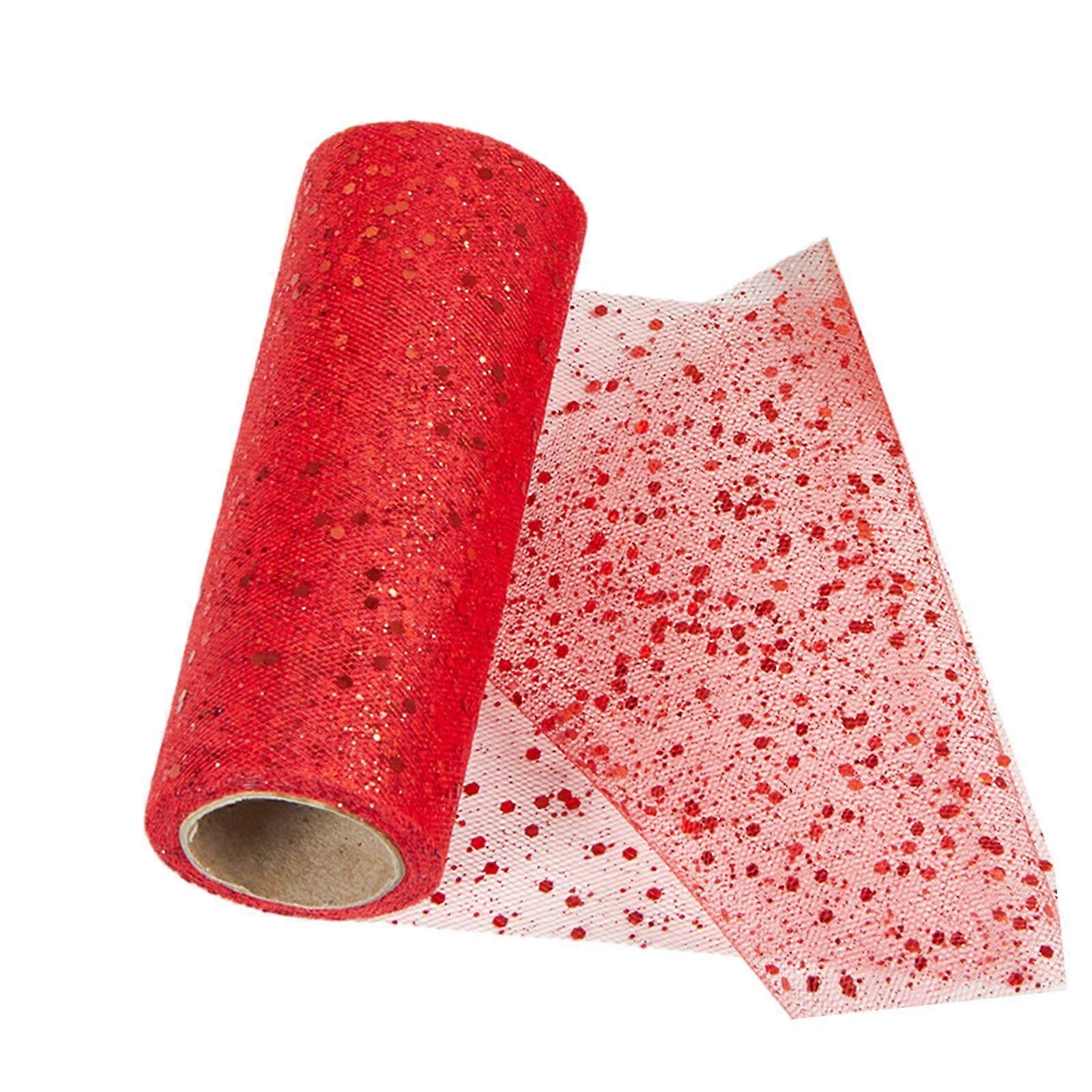 GUOOL Glitter Tulle Mesh Ribbon 10 Yards DIY Portable Trendy Width 15cm Tulle Ribbon Sequined Mesh for Valentines Day Decor Wedding Red