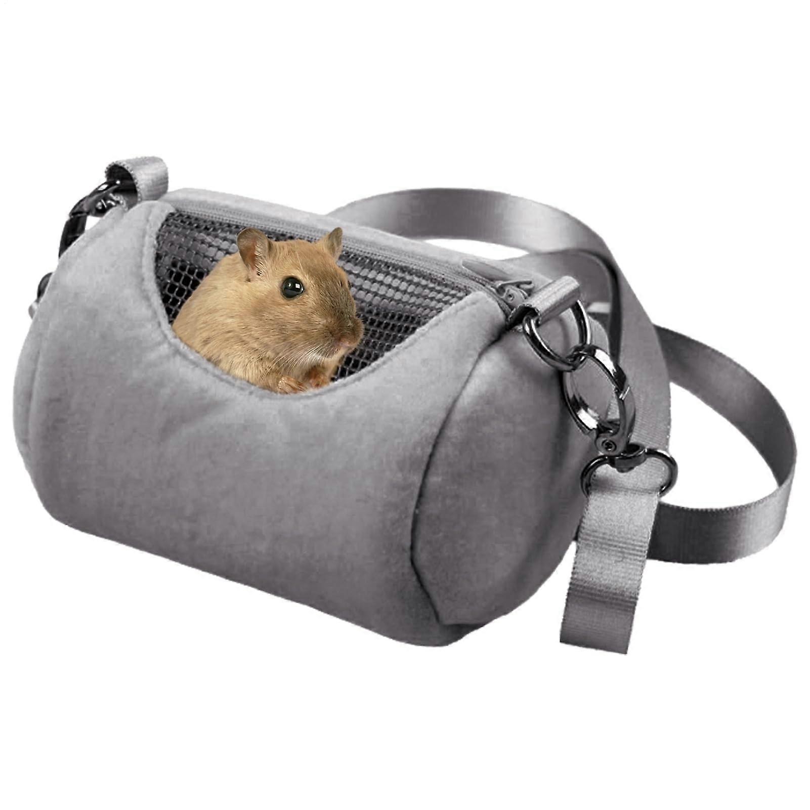 Travel Bag For Warm Plush Toys For Animals Grey With Mesh Window For Chinchilla Gerbil Hedgehog