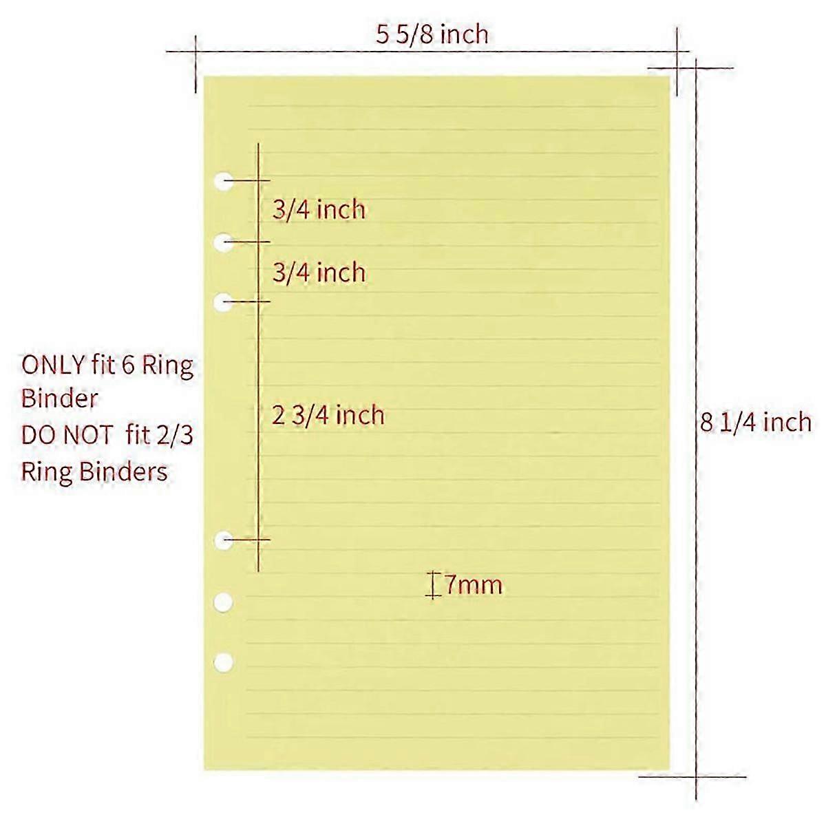 A5 Colorful 6-Hole Punched Ruled Refills Inserts for Organizer Binder, 5-Color Loose Leaf Planner Fi