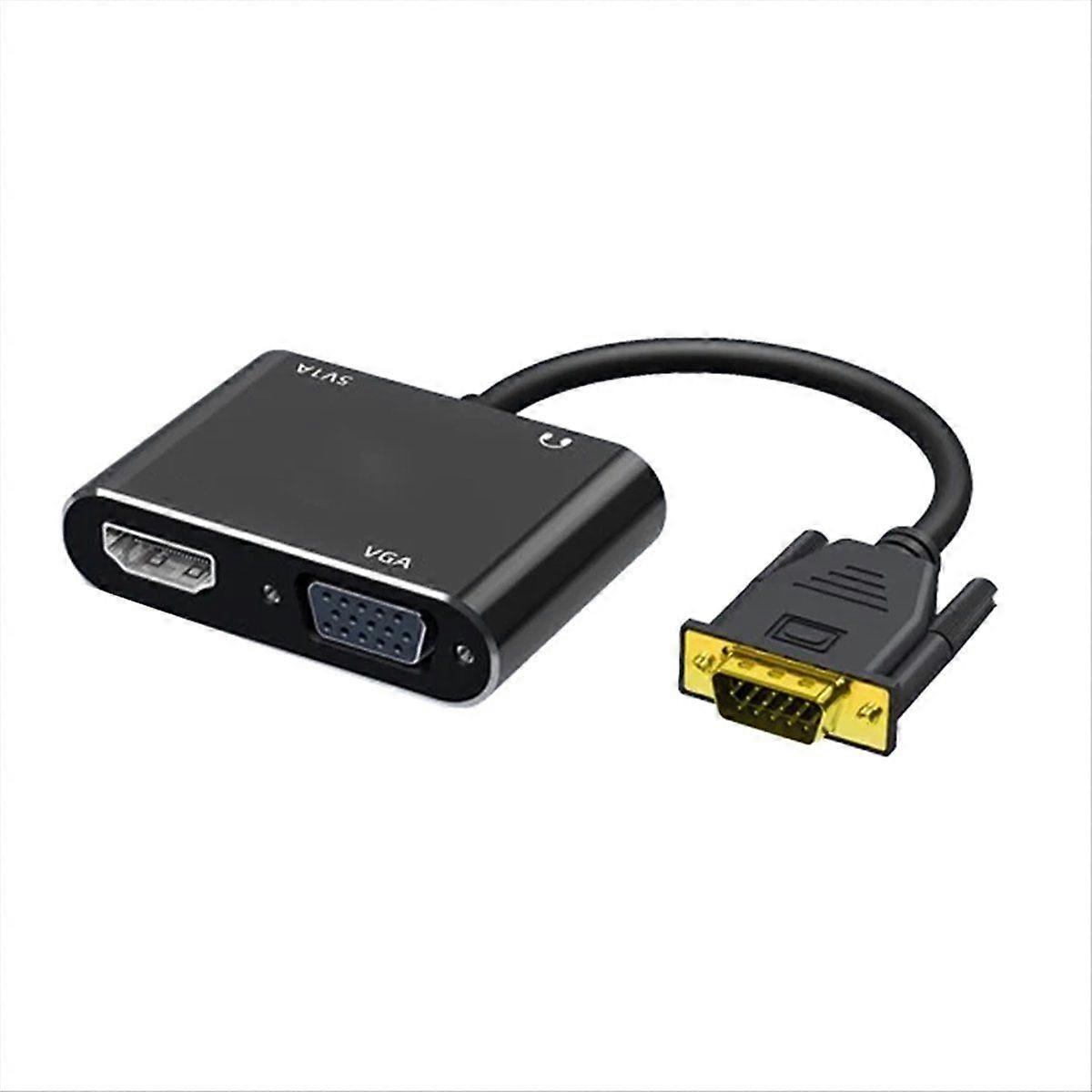 -Compatible Adapter VGA Splitter with 3.5mm Audio Converter Support Dual Display for Projector