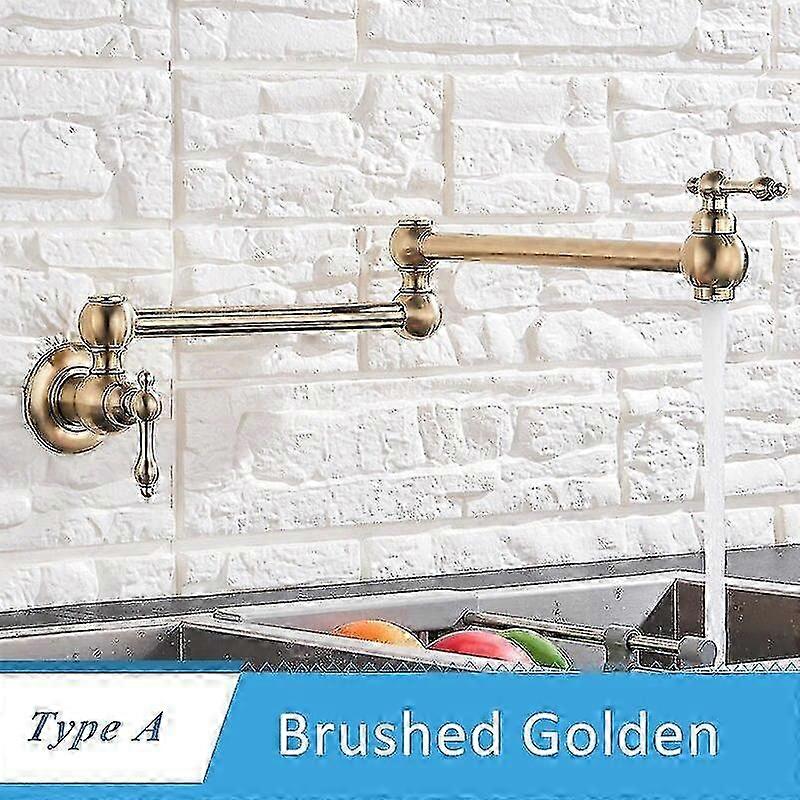 絶妙なShinesiaブラッシュドゴールデンキッチン蛇口シングル冷水シングルレバーダブルジョイント注ぎ口折りたたみ伸縮性ウォールキッチンミキサー