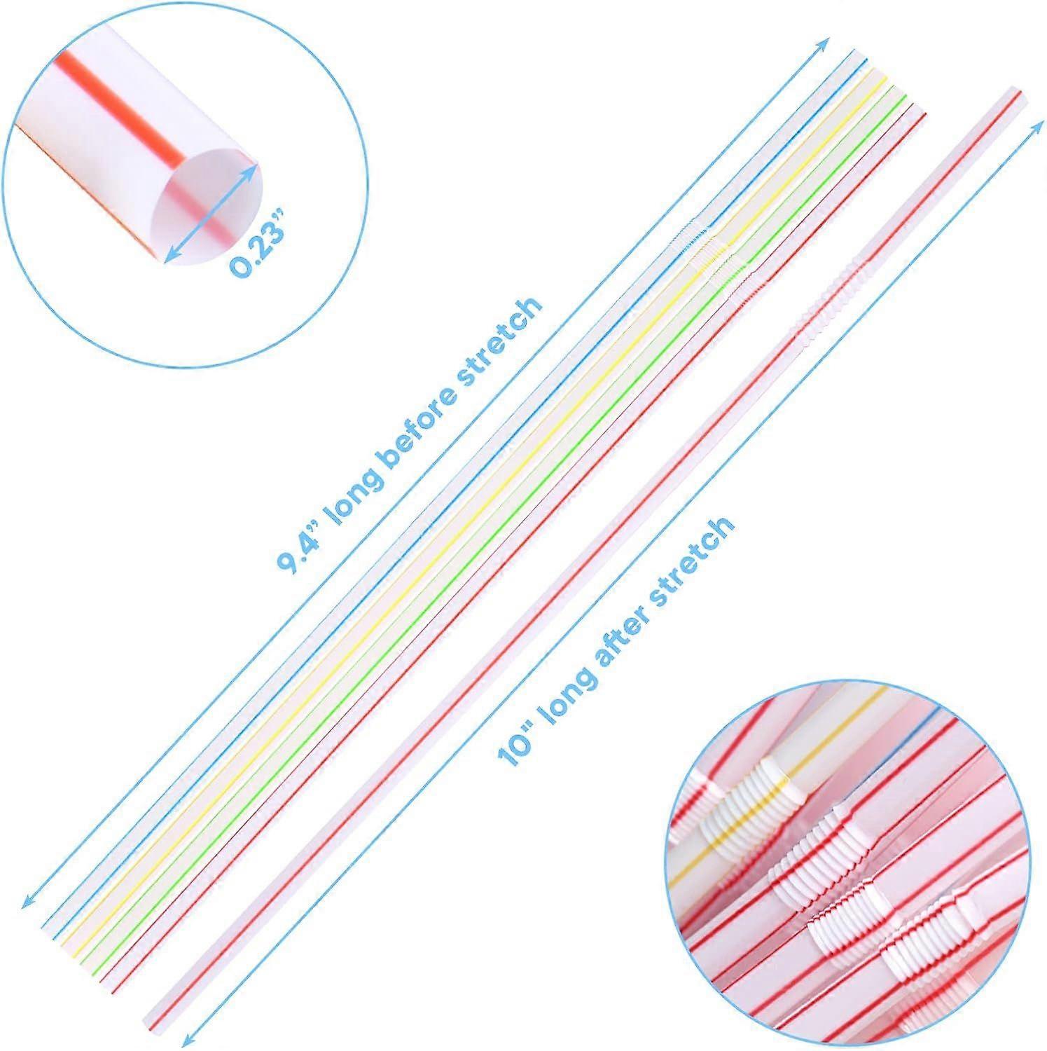 600PCS Straws Plastic Drinking, Flexible Straws Disposable Multiple Stripe Colors Bendable