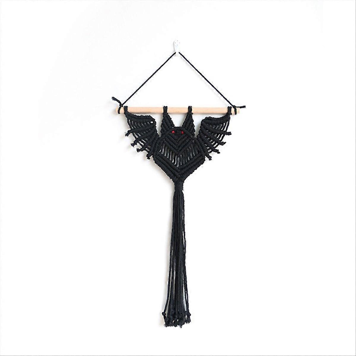 Halloween Bat Macrame Wall Hanging Geometric Art Decor Black