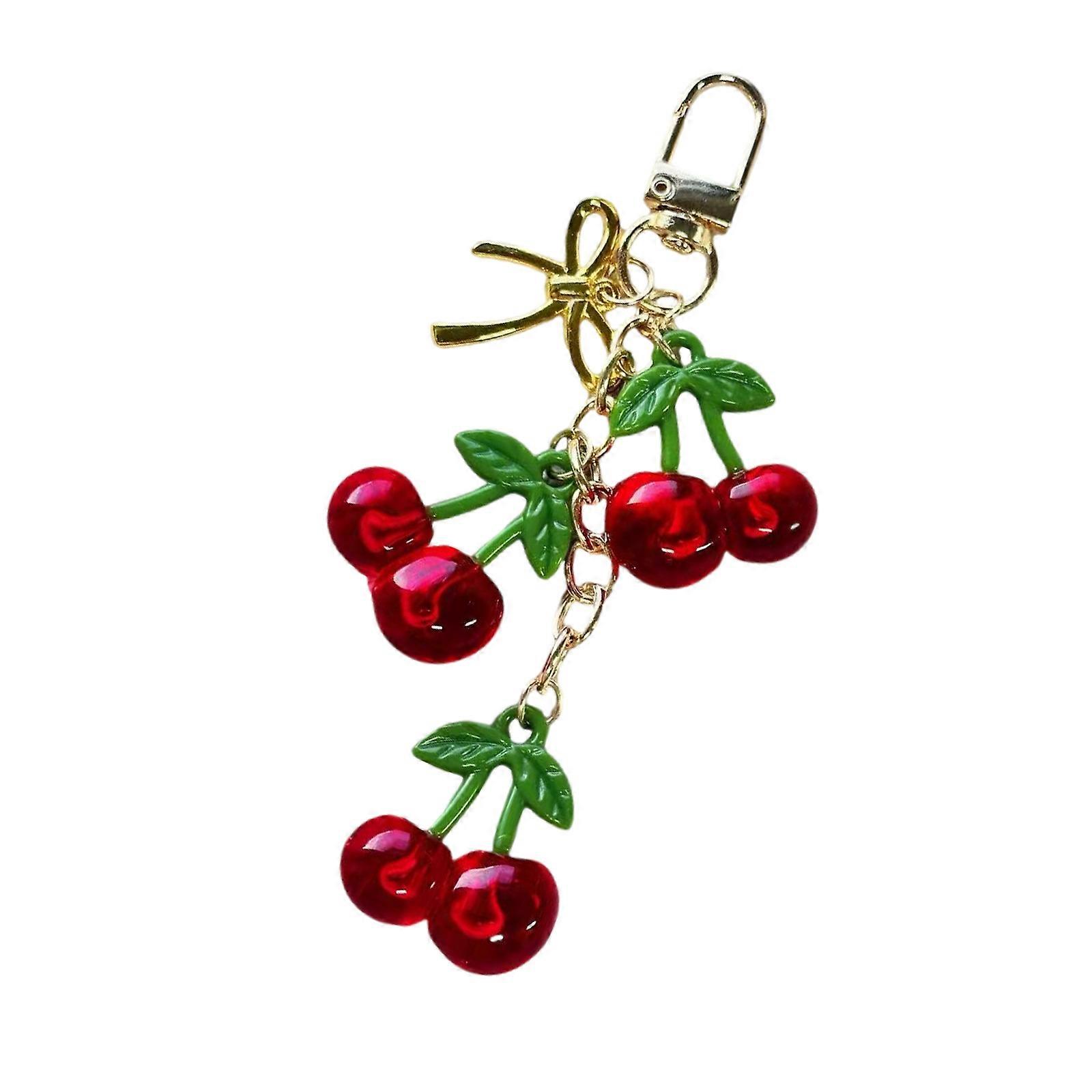 Fashionable Cherry Pendant Bag Charm Shimmering Fruit Shape Key Holder Unique Fashion Statement Keychain for Daily Use Multicolor