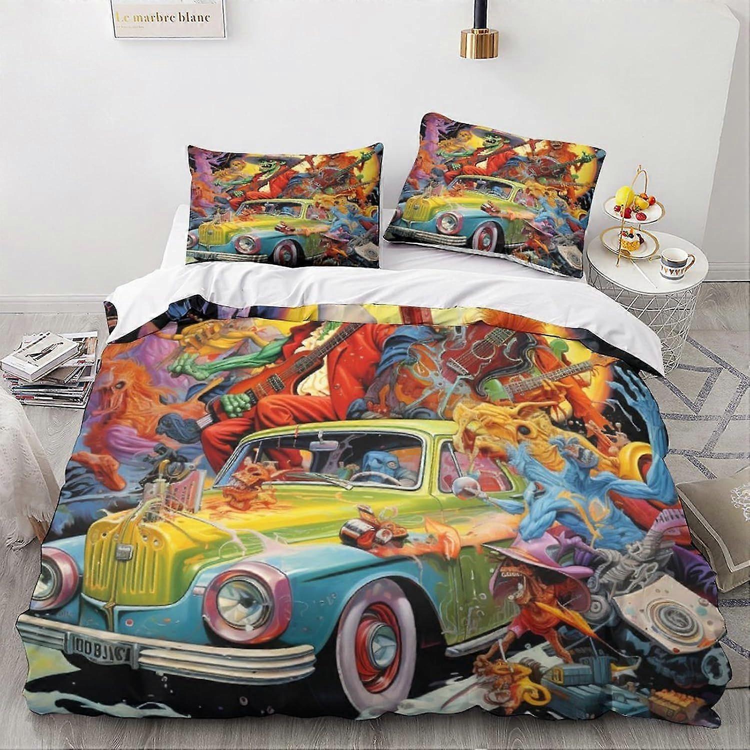 LikeEj Monsters مجموعة الفراش 3D الكرتون المطبوعة مريحة خمر سيارة لحاف غطاء مجموعة مع أكياس السرير مجموعة وأغطية السرير ، أغطية السرير المنسوجات المنزلية