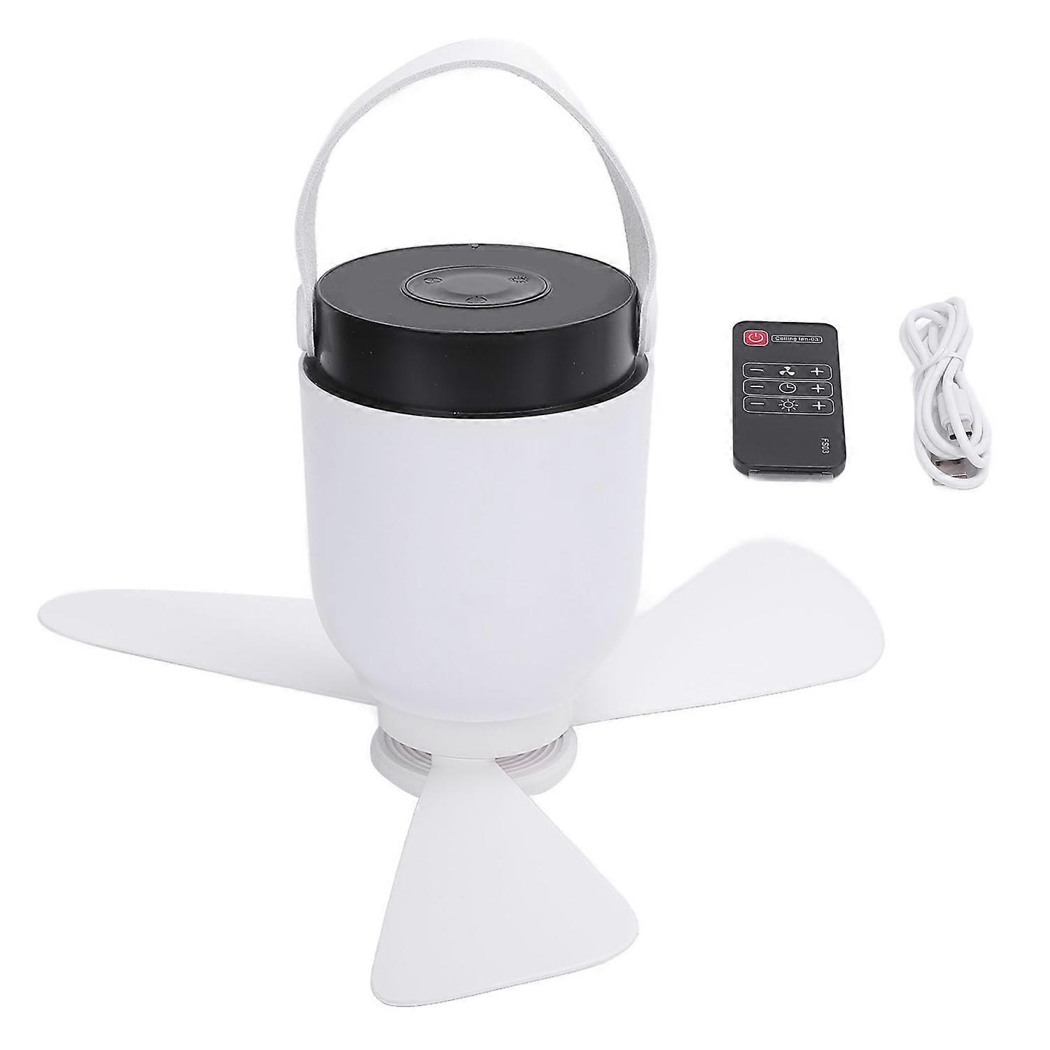 USB Rechargeable Ceiling Fan Quiet Remote Control Ceiling Camping Fan with LED Lamp for Bedroom