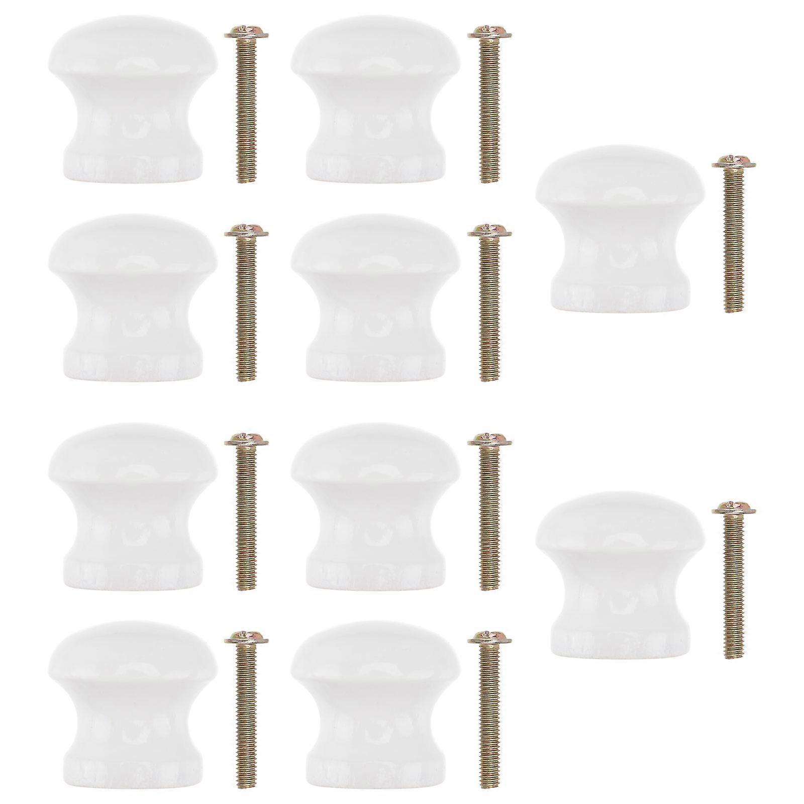 10pcs Wooden Handle Practical Mushroom Shaped Cabinet Pull Handle (White)