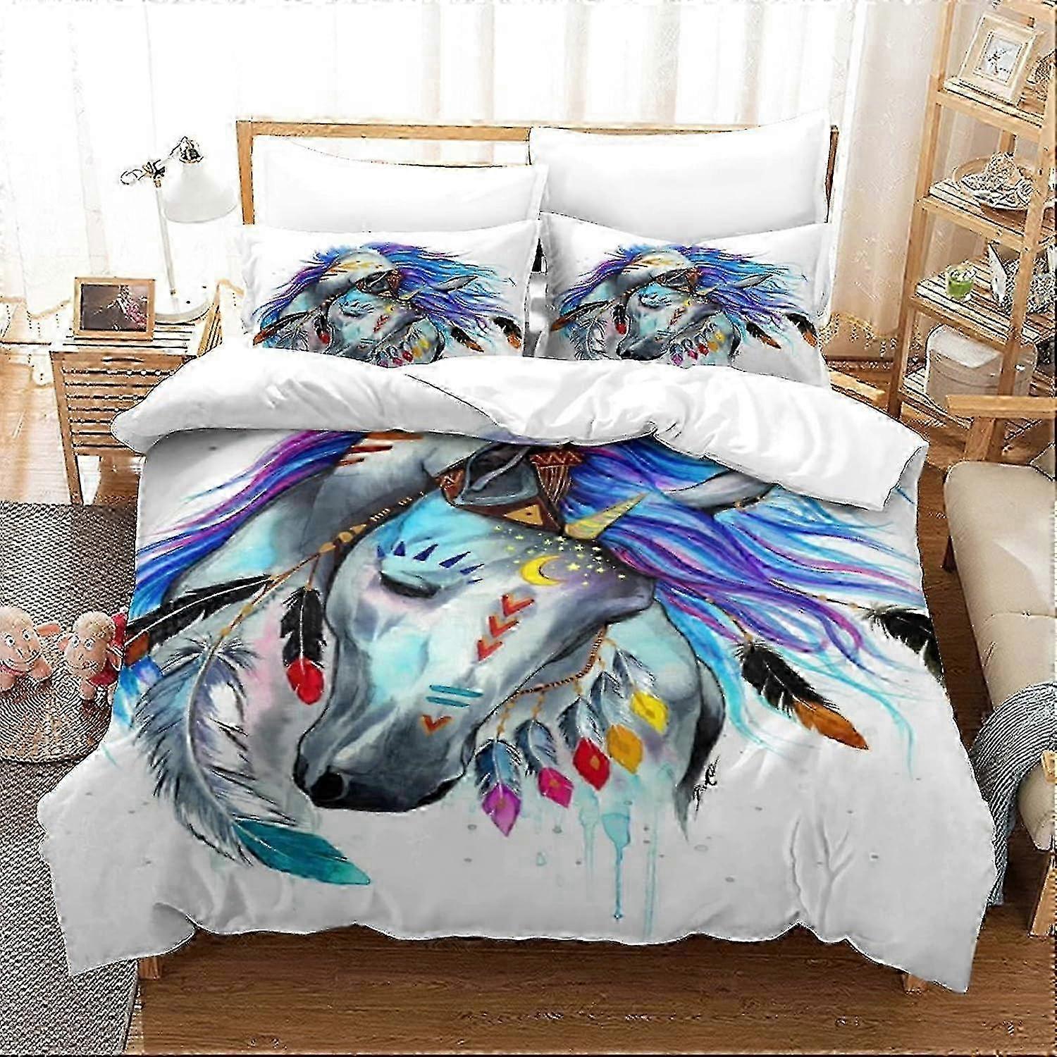 Sada povlečení Unicorn pro lidi Hypoalergenní povlak na přikrývku z mikrovlákna s potiskem D bílý jednorožec s jednoduchým zipem 135*200 CM