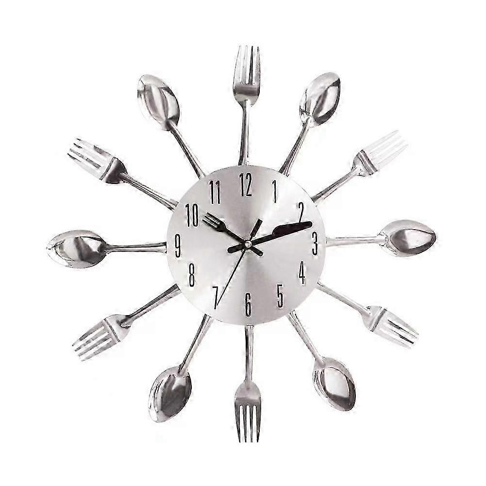 3D Spoon Fork Wall Clock Removable Modern Metal Clock Electronic Decorative
