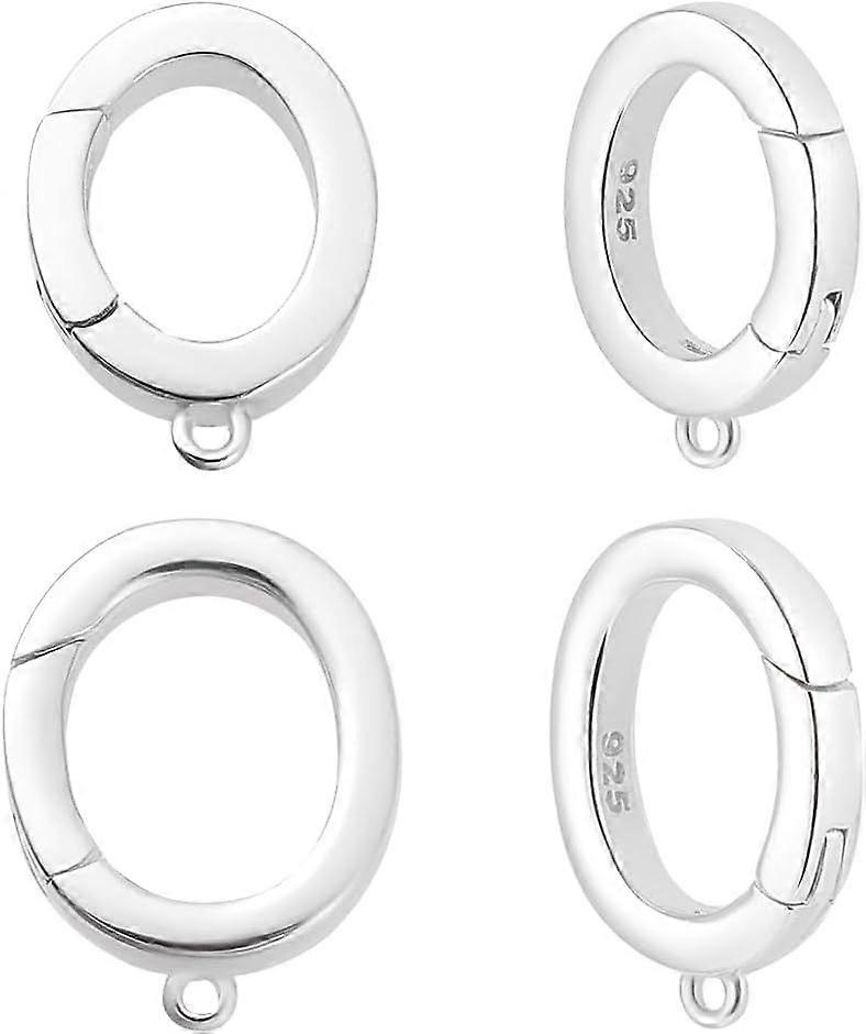 2 Sizes 925 Sterling Silver Spring Gate Ring with Loop 16mm 14mm Oval Necklace Clasps and Closures Bail Clasp Necklace Enhancer Connector Snap Clasps 