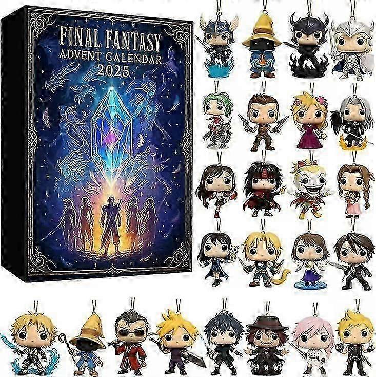 Ημερολόγιο Χριστουγέννων 2025 - Ημερολόγιο αντίστροφης μέτρησης 24 ημερών final fantasy κουτί τυφλών ακρυλικά στολίδια, επαναχρησιμοποιήσιμο κουτί τυφλών χριστουγεννιάτικου δέντρου για παιδί