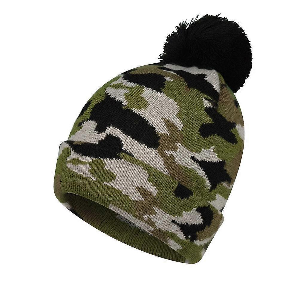 Lapset Pojat Naamiointipipo Neulottu Bobble Baenie Pom Pom Pehmeä Lämmin Viihtyisä Talvipipo