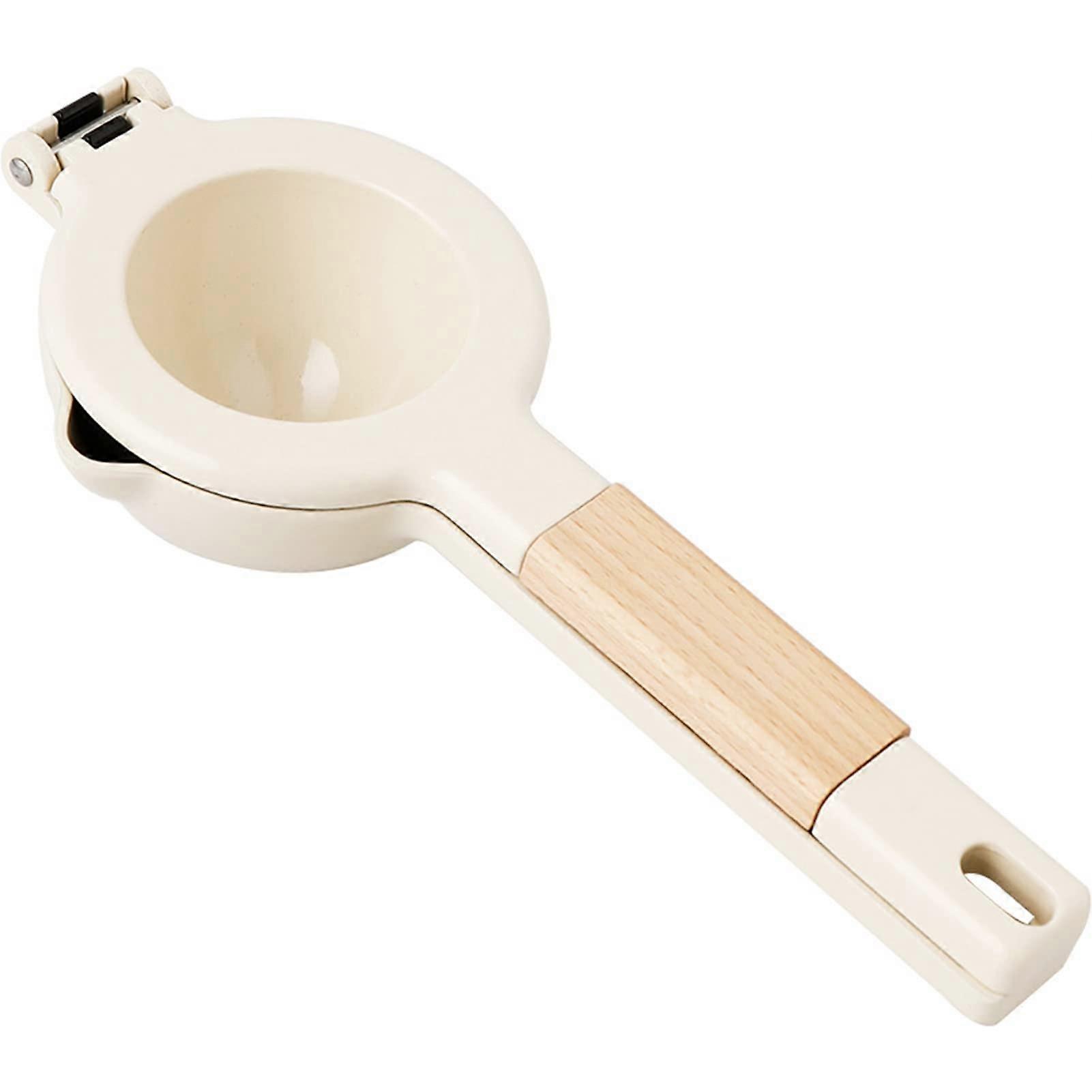 Citrus Juicer Manual Lemon Squeezer with Ergonomic Wooden Handle for Quick Juice Extraction White