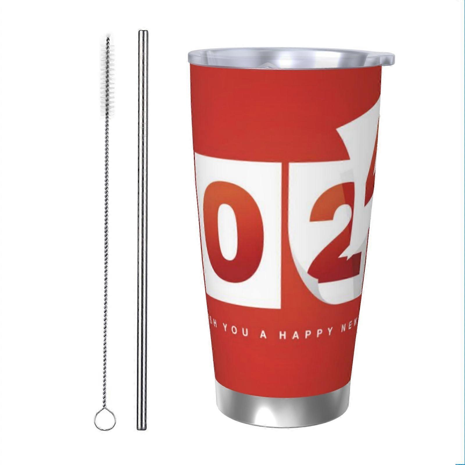 Tasse à café isotherme portable en acier inoxydable avec couvercle, 59 cl, « Bonne année 2025 »