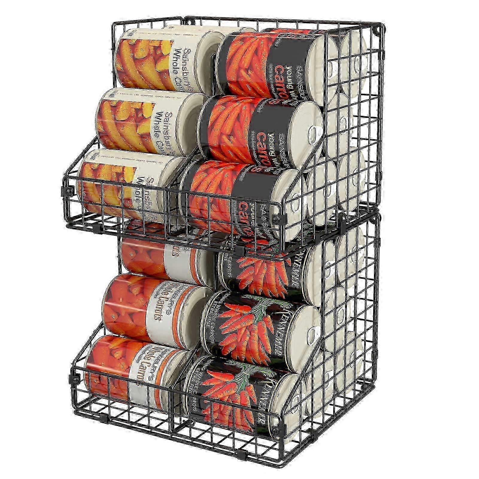 x Stackable Can Organizer with 2 Adjust Dividers, Holds 28 Cans, Metal for Can