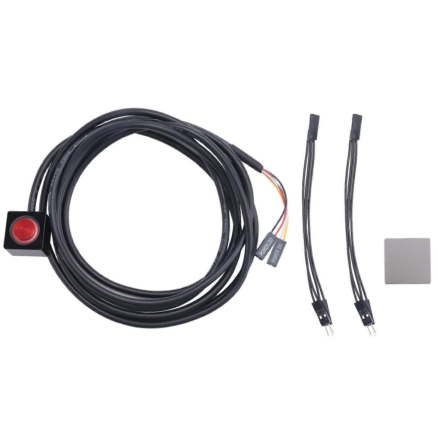Computer Desktop Switch PC Motherboard External Start Power On/Off Button Extension Cable for DIY Button Black & Red