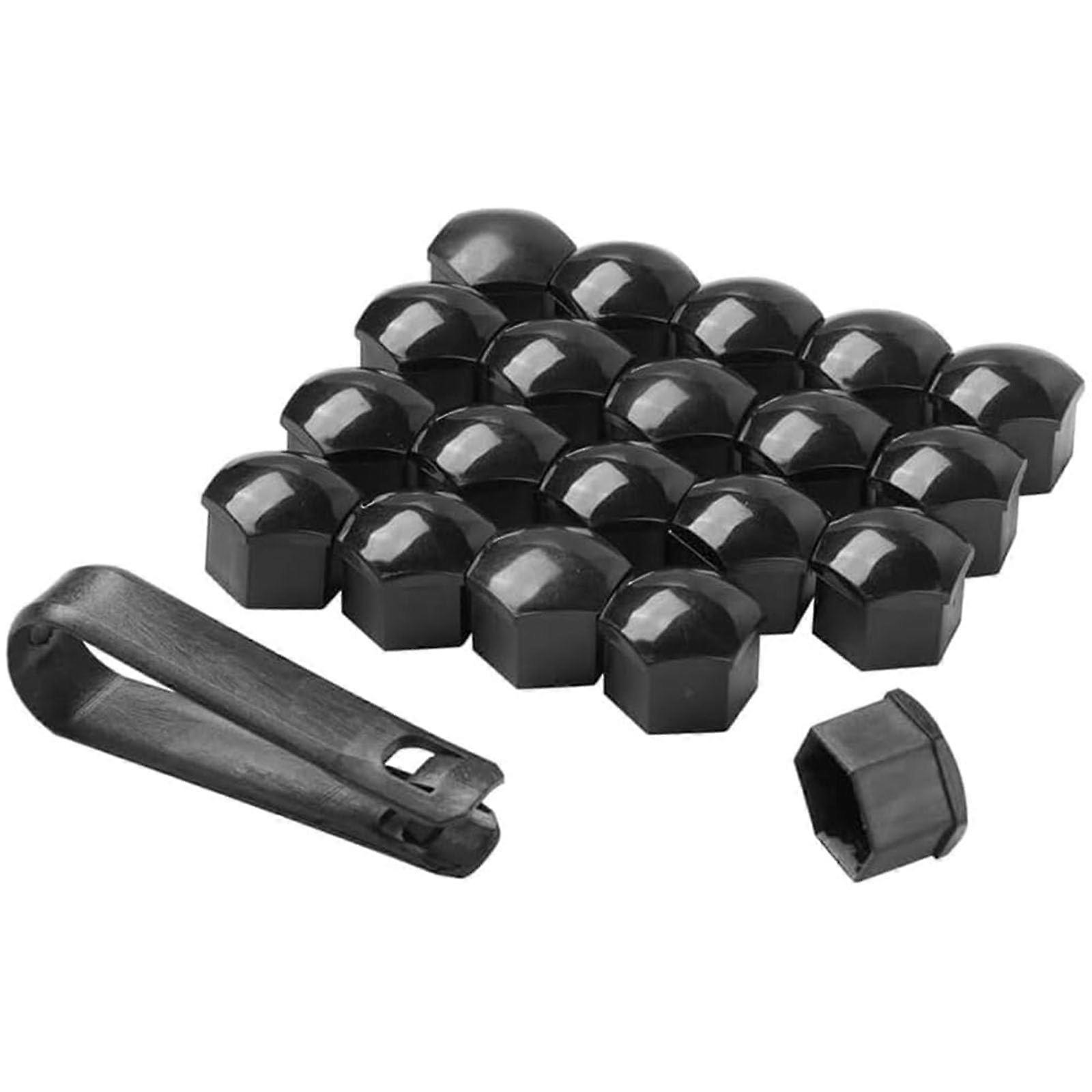 Wheel Nut Covers 20Pcs 17mm Hexagonal Lug Caps With Removal Tool Black
