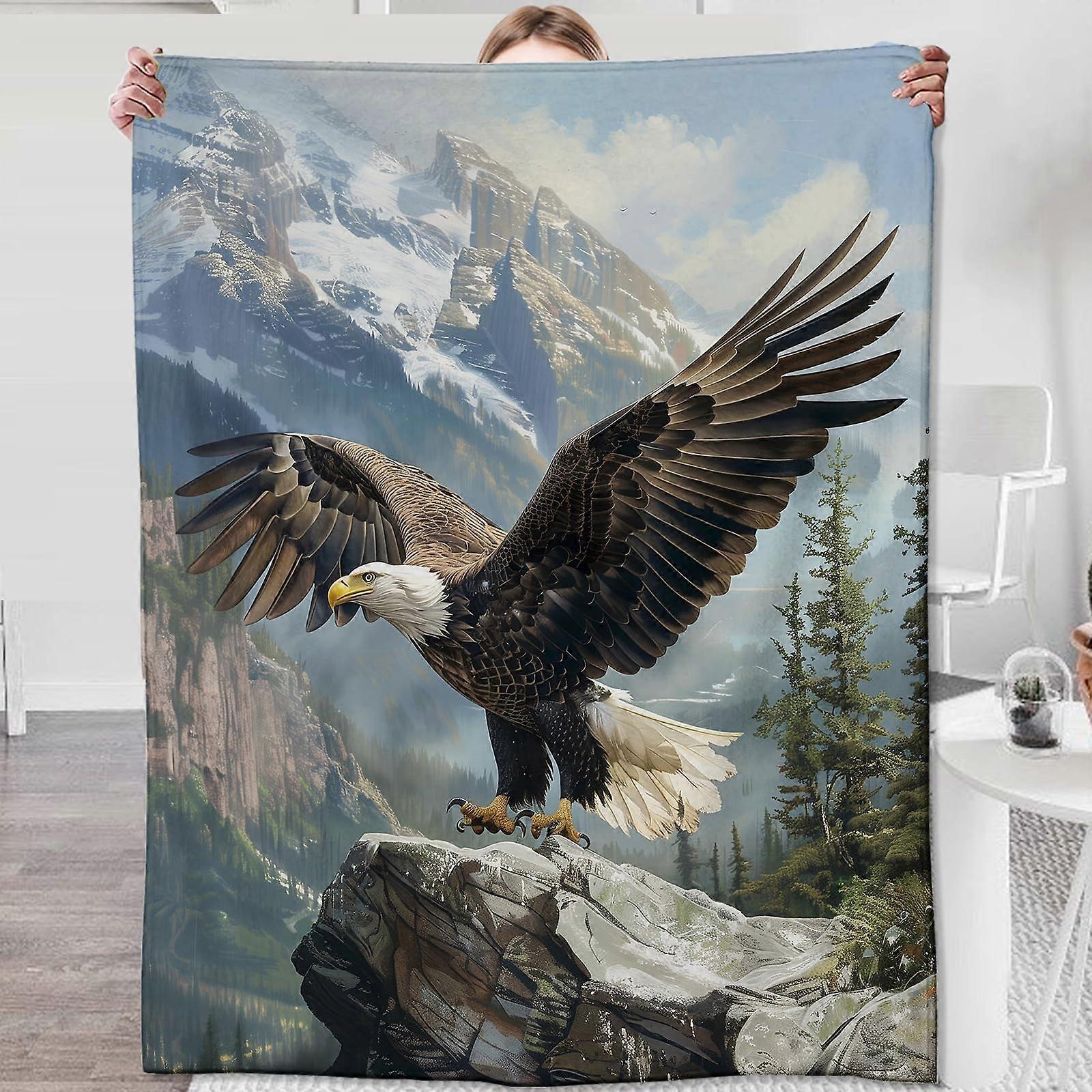 Eagle Throw Blanket Soft Warm Flannel, Large Eagle Print for Sofa Bed, FadeResistant 60x80