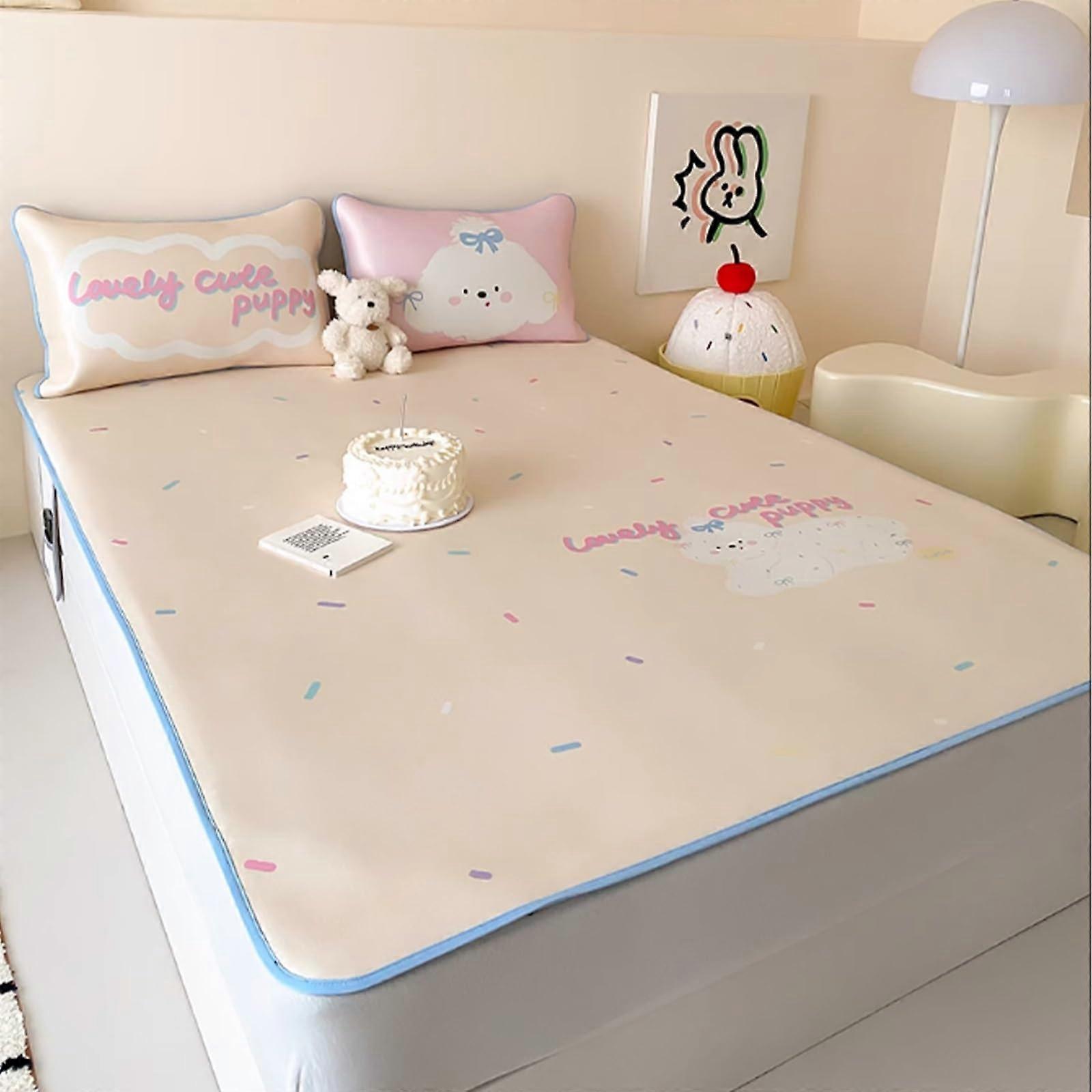 Cooling Bed Mat King Size with Breathable Mesh and Dual Side Pockets, Yellow 180x200cm