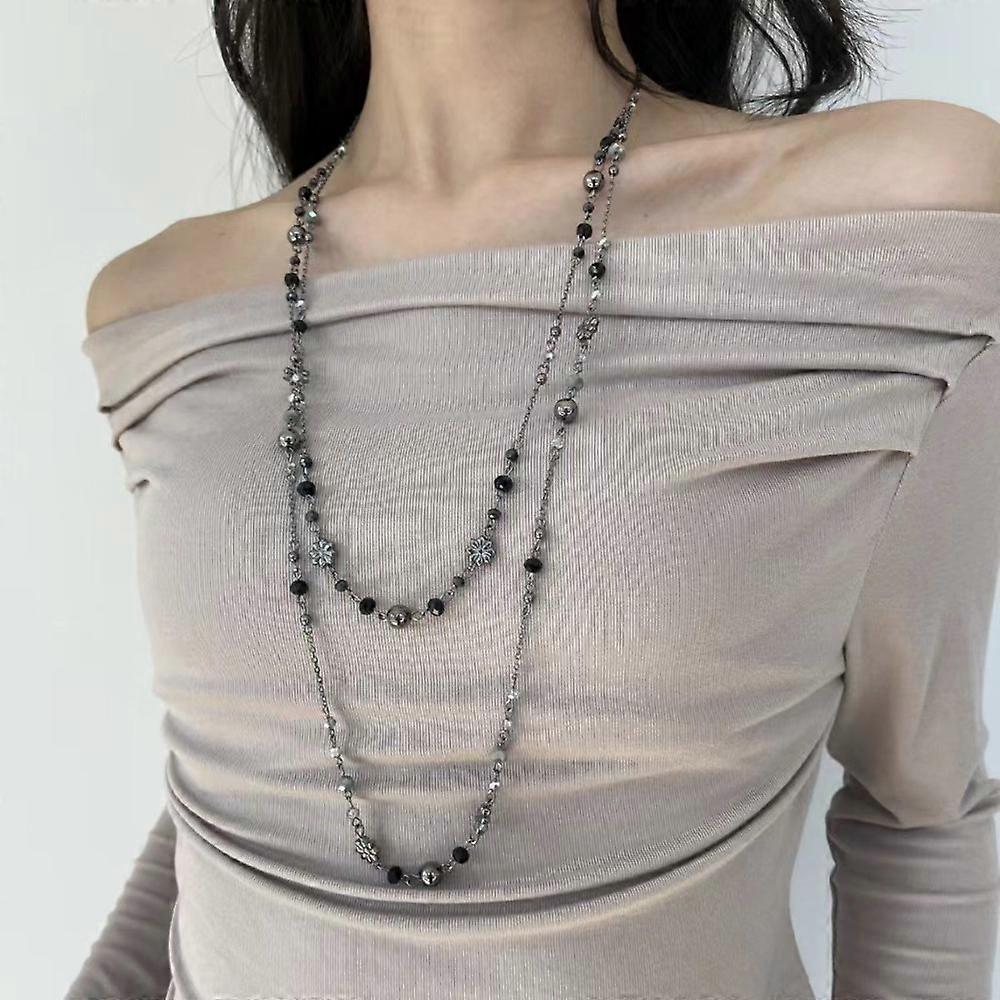 Bohemian Double-layer Flower Beaded Long Sweater Chain Stackable Y2K Style Geometric
