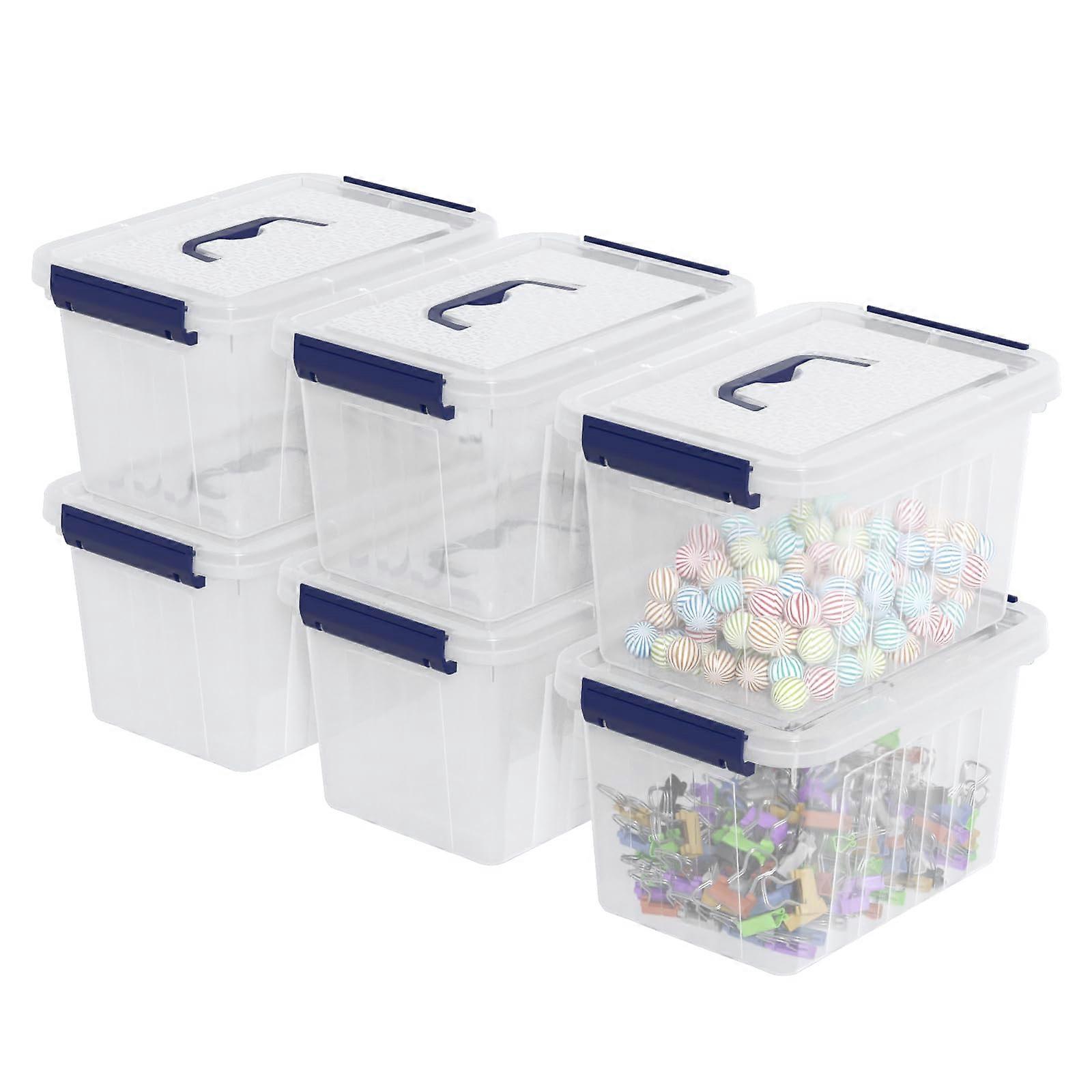 3.5 Quart Small Clear Plastic Storage Bin with Handle and Secure Dual Latches, 6 Pack