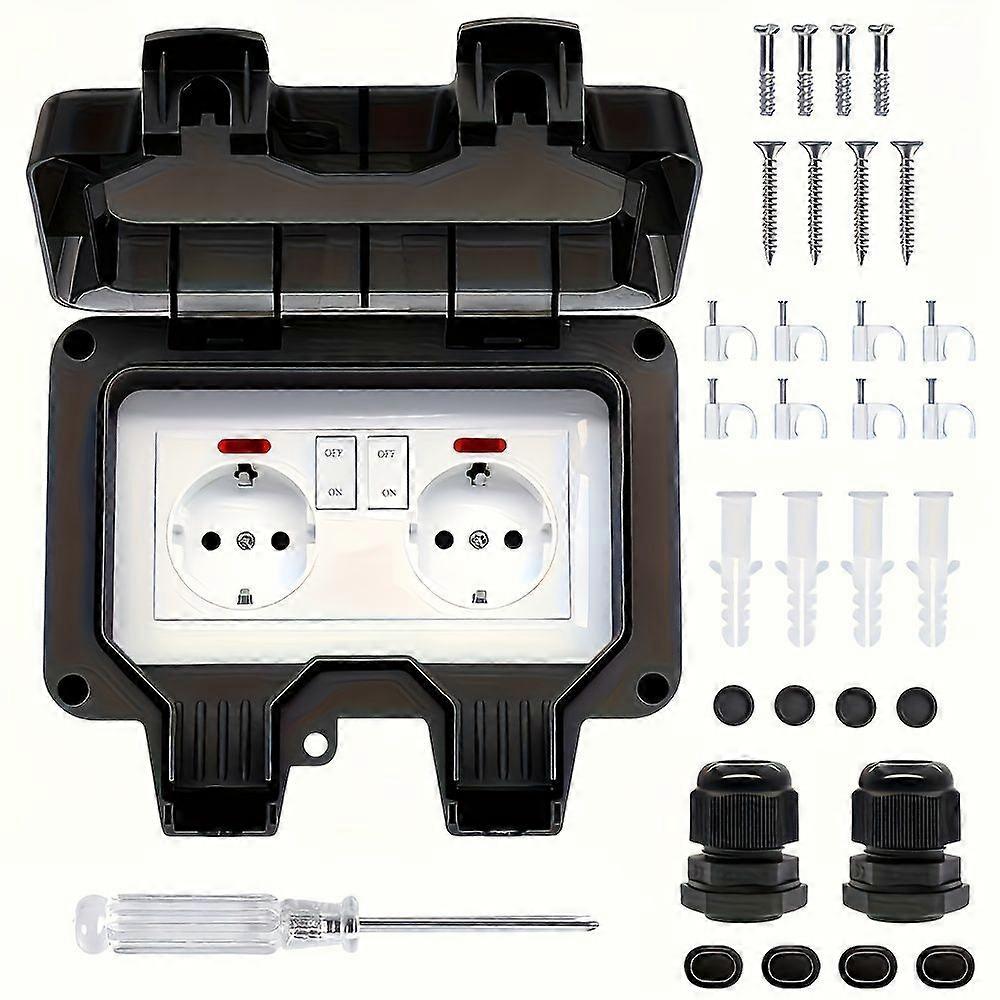 Outdoor Socket Box with Indicator Light Switch, Outdoor Plug Socket, Wall Power Socket AC 230V/16A Flip-Top Socket Box, Suitable for Kitchen, Bathroom