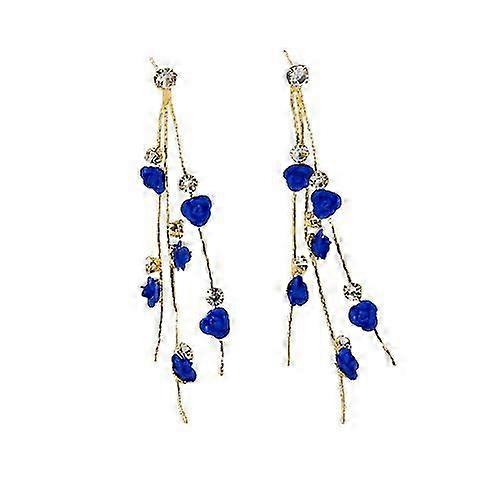 Brincos longos com pingente de rosa, versáteis e modernos, com strass, para mulheres, estilo elegante e sofisticado. Ideais para festas e como presente.