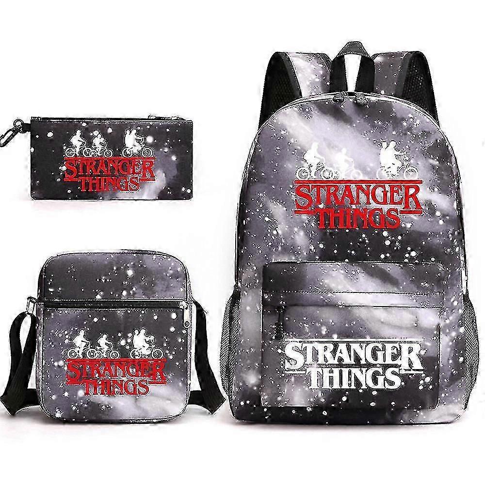 Stranger Things Backpack 3 Piece Set Student School Bag Canvas Bag JJM