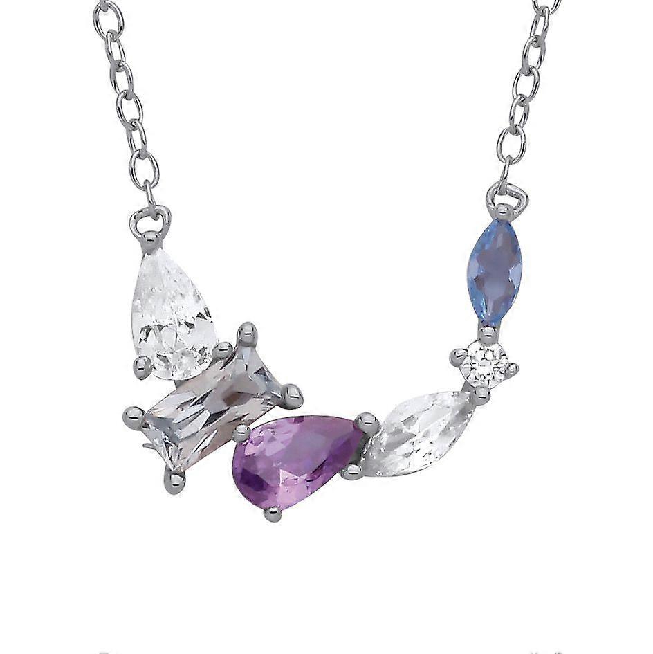 Jewelco London Ladies Sterling Silver Purple Blue Pear Radiant Marquise CZ Dolphin Arc Cluster Lavalier Necklace 16 inch