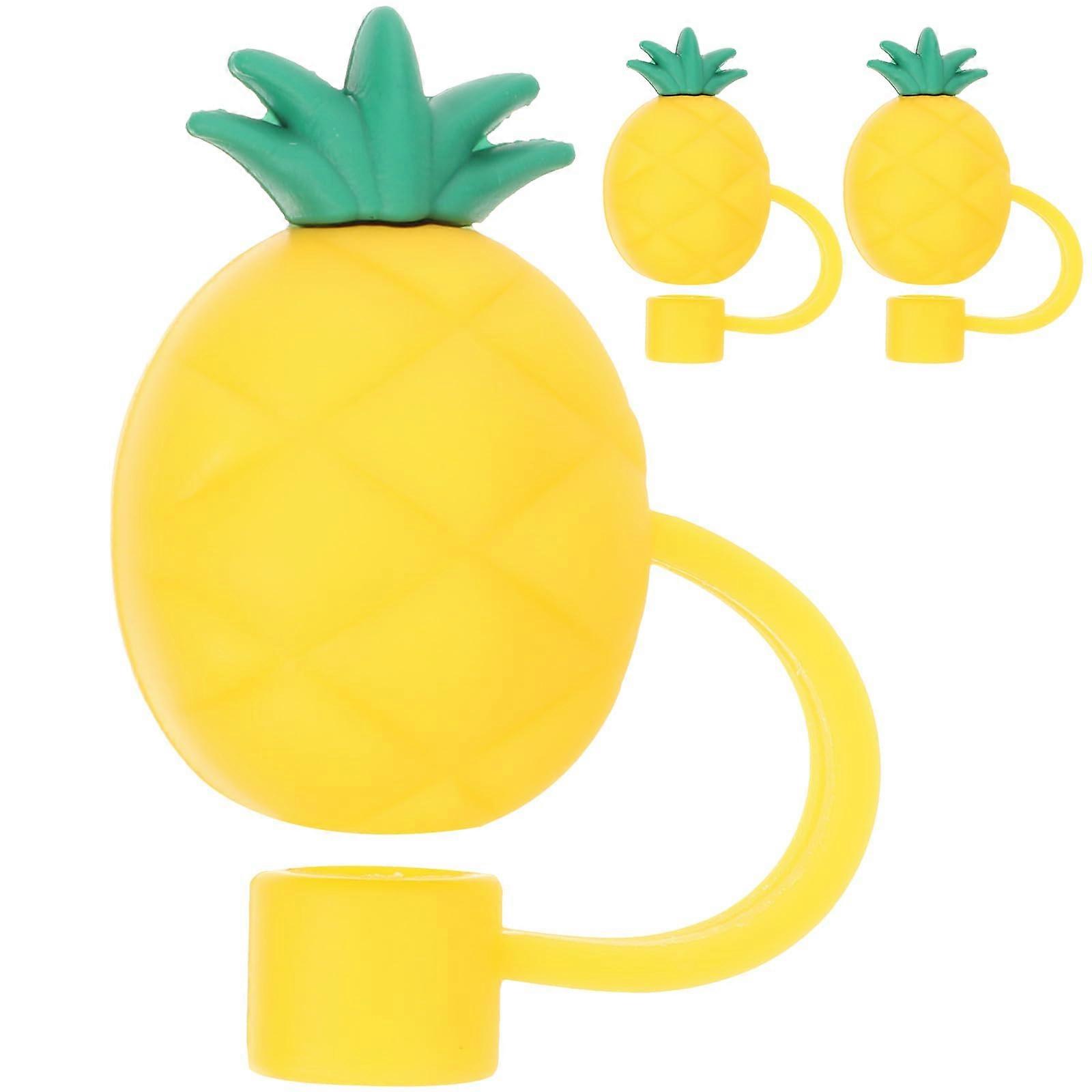 3pcs Pineapple Shape Silicone Straw Covers Dustproof Reusable Straw Toppers for Drinking Cups