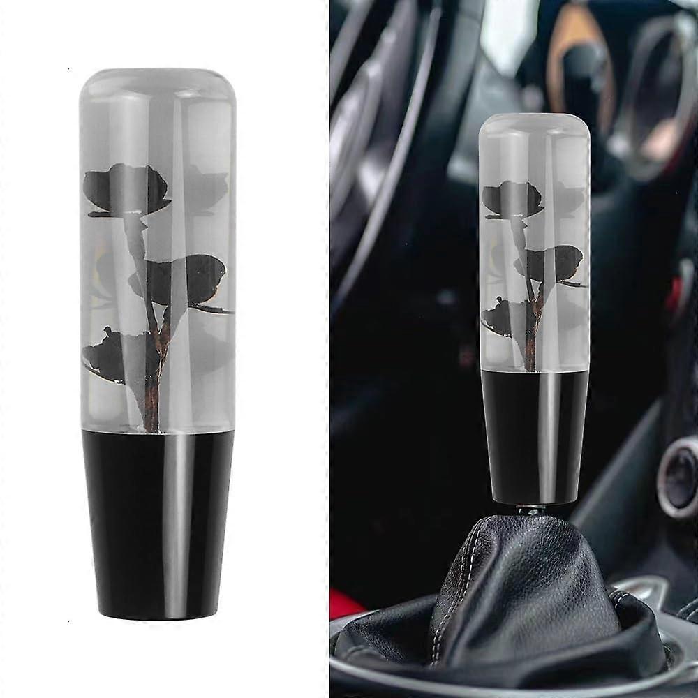 Universal Manual Car Gear Shift Knob Clear Crystal Rose Design Black with Thread Adapters