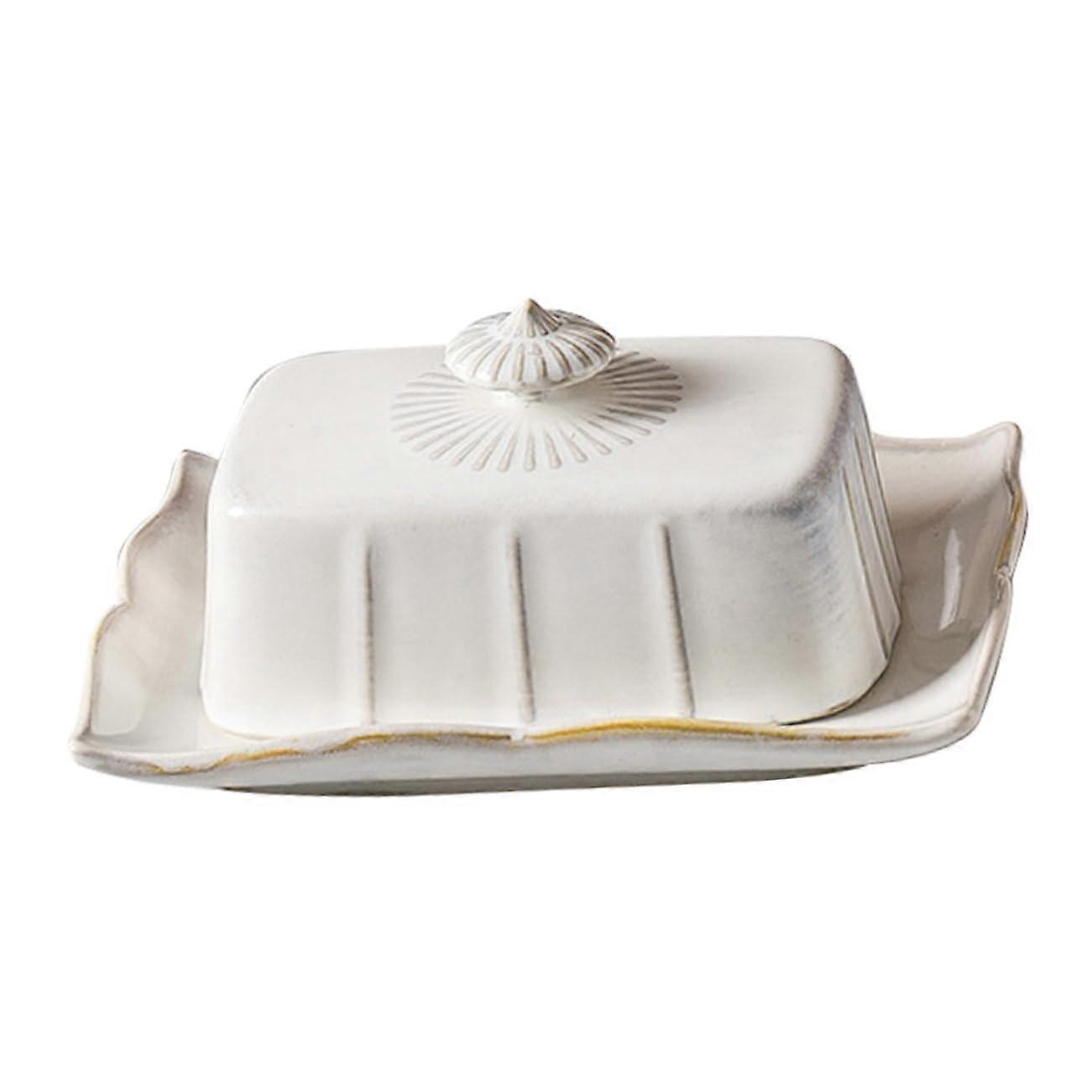 Ceramic Butter Dish with Lid, Elegant European Style Rectangular Design for Kitchen, Cheese and Snacks