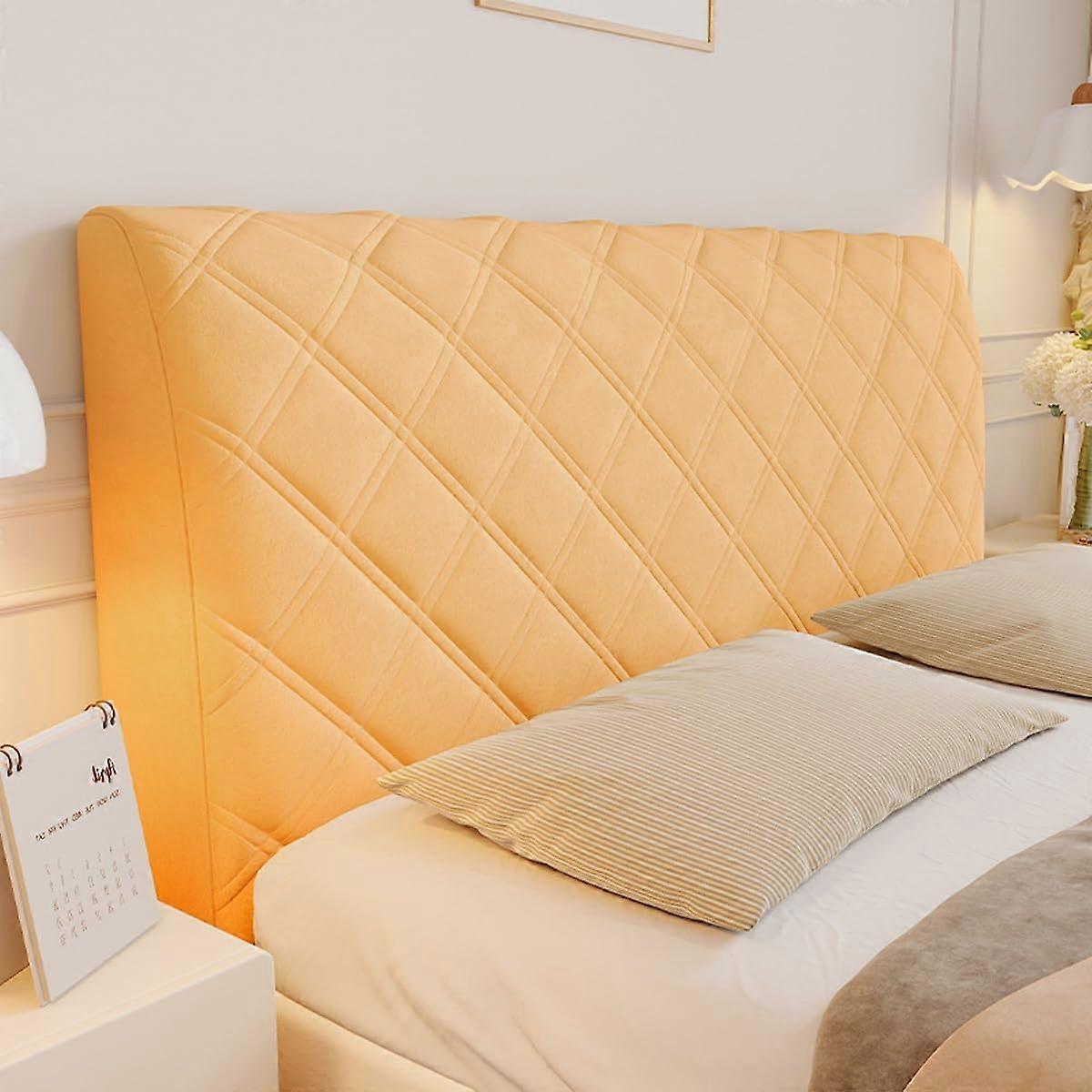 Stretch Velvet Headboard Cover King Queen Elastic Fitted Upholstered Protector AntiScratch Camel