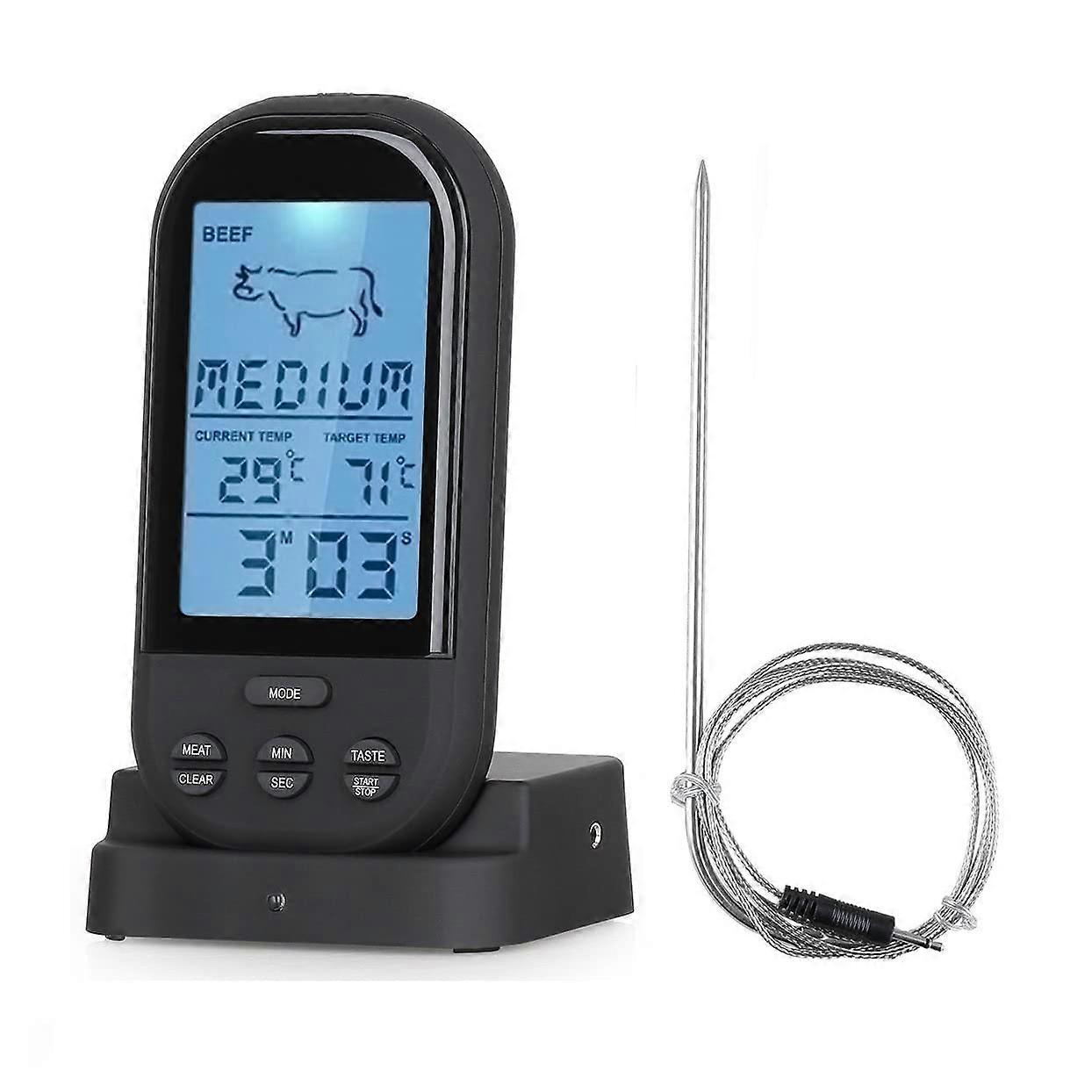 Wireless Meat Thermometer with Long Waterproof Probe and LCD Backlight for BBQ, Oven, Kitchen