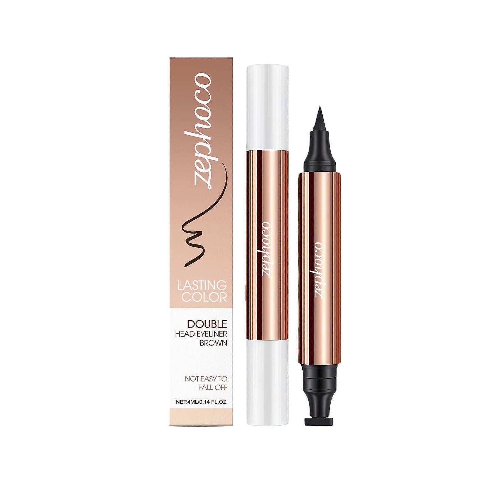 Double-Headed Eyeliner Pen Brown, Long-Lasting, Smudge-Proof, Makeup Essential ,4ml