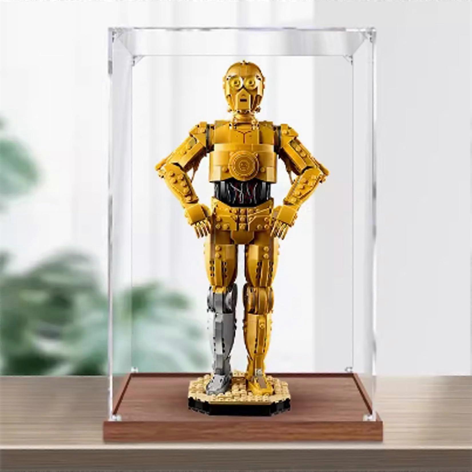 Acrylic Display Case with Clear Dustproof UV Protection Walnut Base for  75398 Robotics