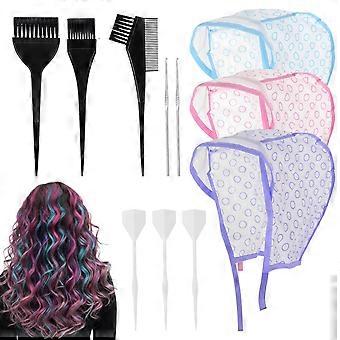 6 Pcs Hair Highlighting Cap Kit with Hook and Brush, Bleedproof DualLayer Design for Home and Salon Use