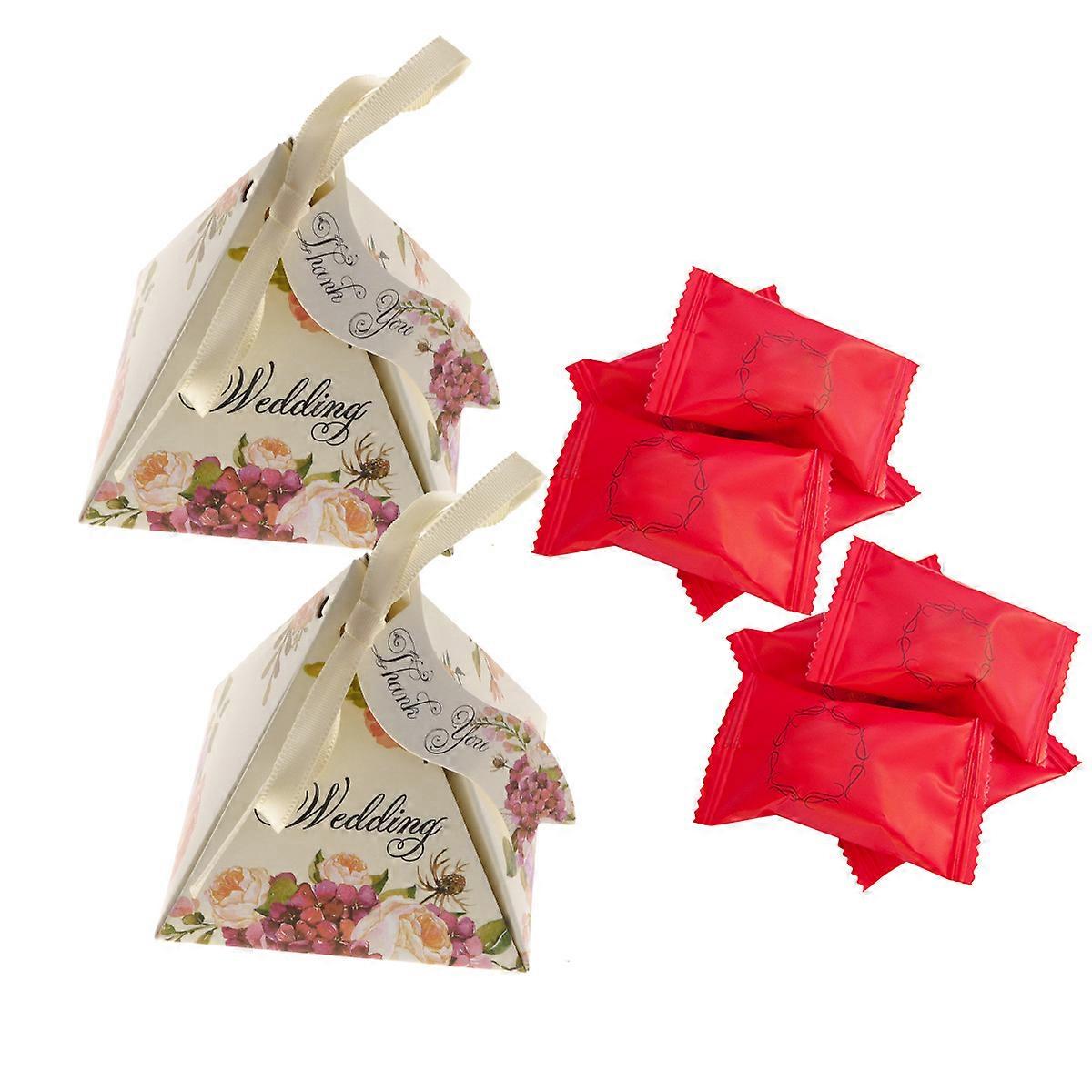 Beige Wedding Candy Boxes for Packaging Use Pyramid Shaped 50Pcs