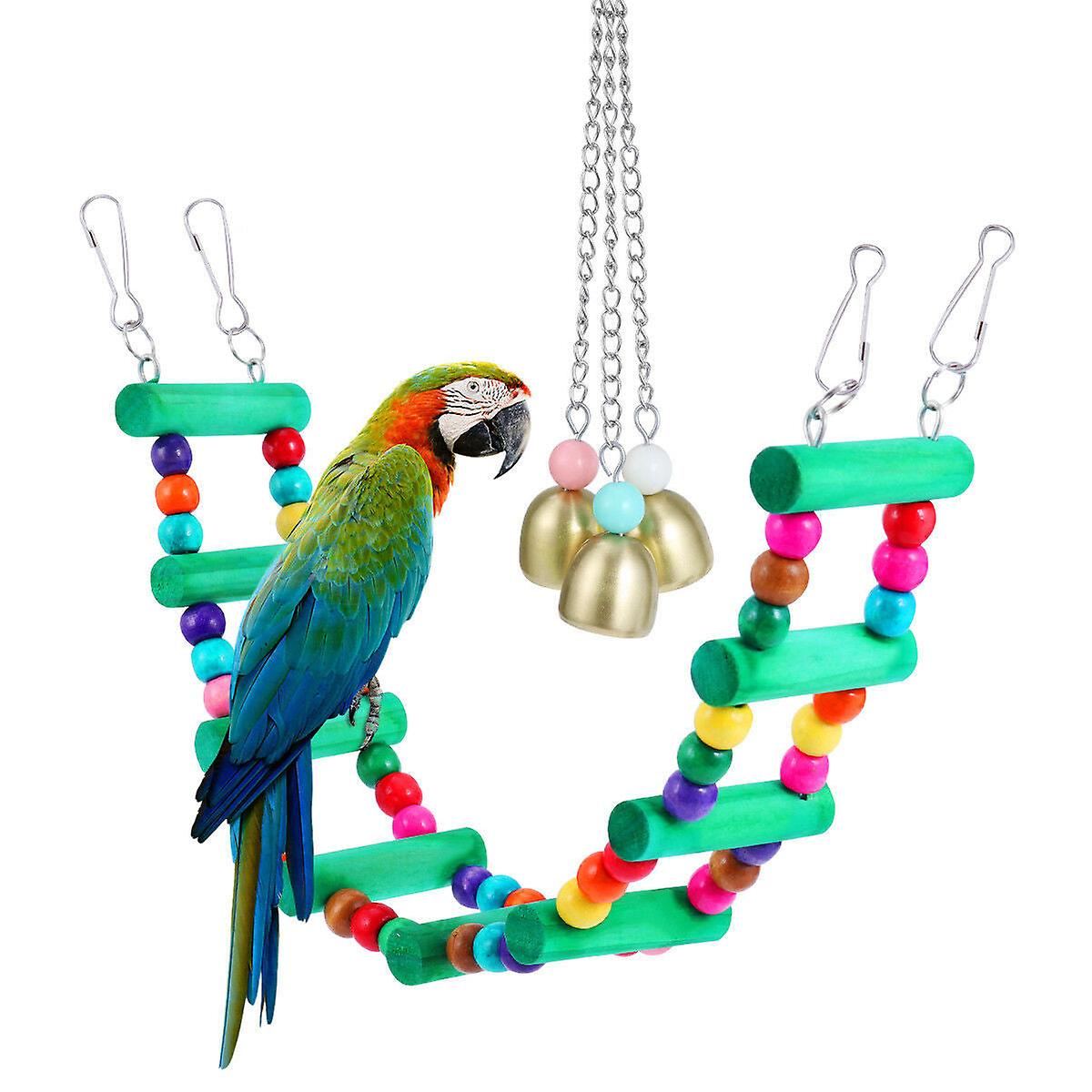 Safe Non-toxic Bird Toys Parrot Set Toy Ladder Cableway Suspension Bridge Soft Bridge Big Bell Bite