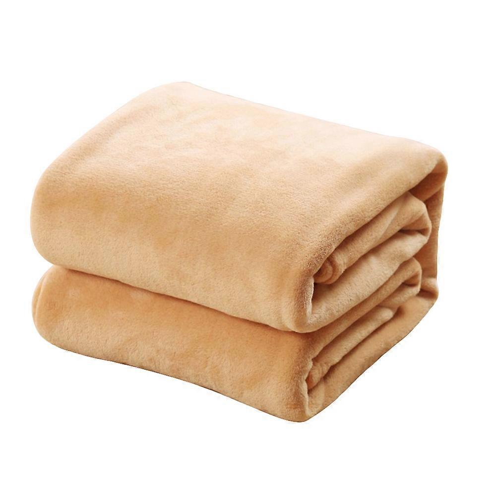 Fleece Blanket Solid Color Blanket for Warming Use Khaki