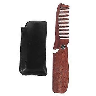Peigne pliable en bois de santal XYYC, peigne lissant pour cheveux, peigne de massage antistatique avec pochette de rangement en PU pour femmes et hommes, usage extérieur (marron)