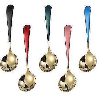 5 Pack Metal Soup Spoons,stainless Steel Spoons For Soup Round Colorful Dinner Spoons Thick Short Handle Table Spoon 6.1 Inch
