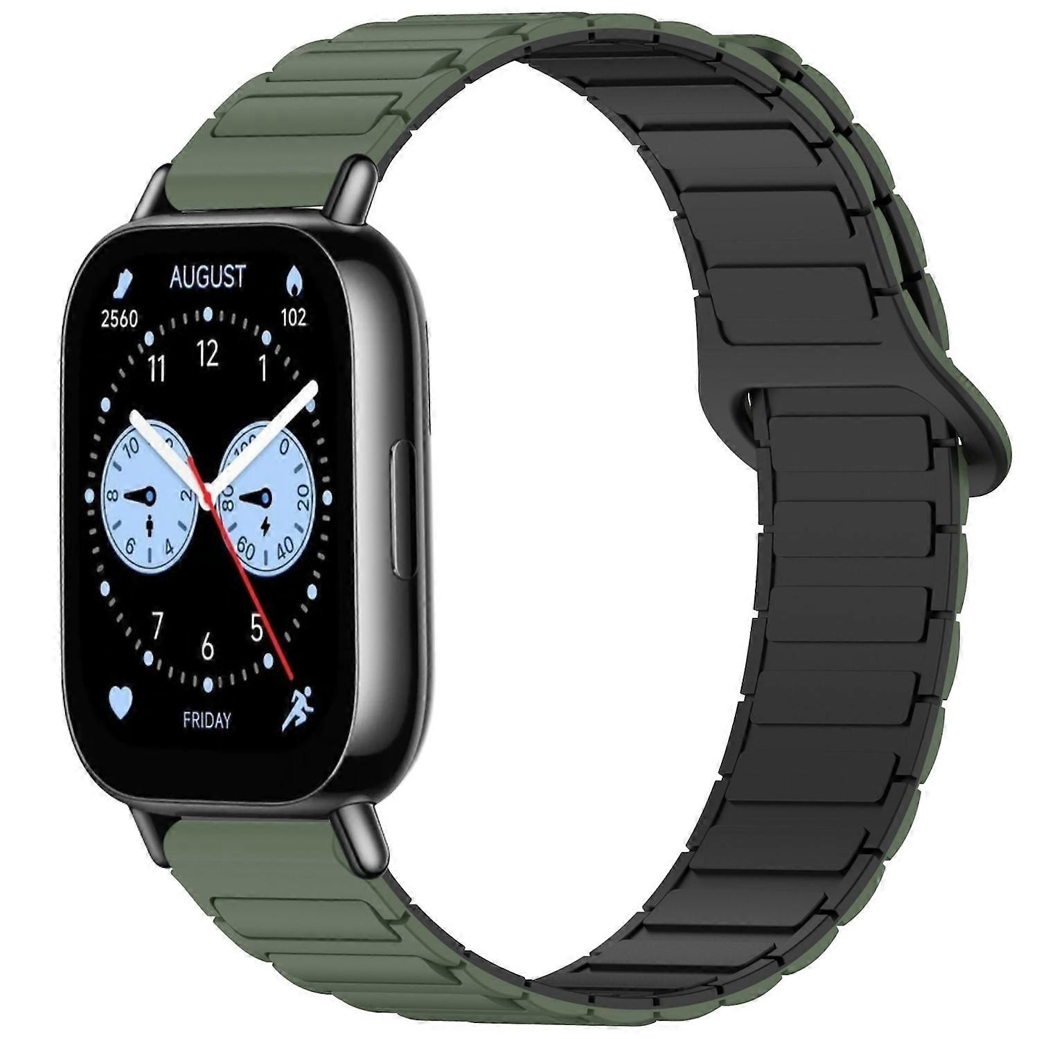 For Xiaomi Redmi Watch 5 Lite Two Color Silicone Magnetic Replacement Arm Band Dark Green