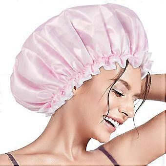 Gorros de ducha, gorro de ducha reutilizable para mujeres, gorro de pelo impermeable de doble capa, tamaño grande para todas las longitudes de cabello, para uso en el salón del hogar del spa para niñas (nube rosa