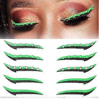5 par brokatowych naklejek na eyeliner z kryształkami, wielokrotnego użytku, trwałe, natychmiastowe paski na oczy w kolorze zielonym