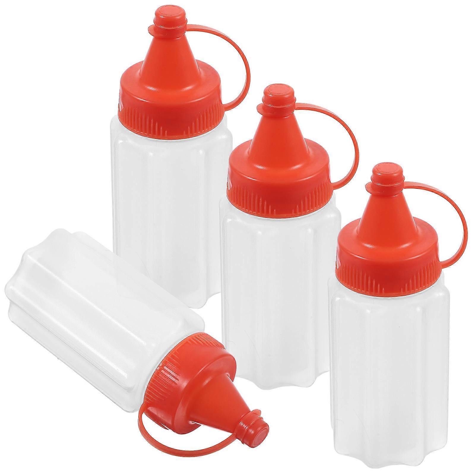 Reusable Squeeze Bottles Red PP for Condiment Dispensing 4Pcs Kitchen