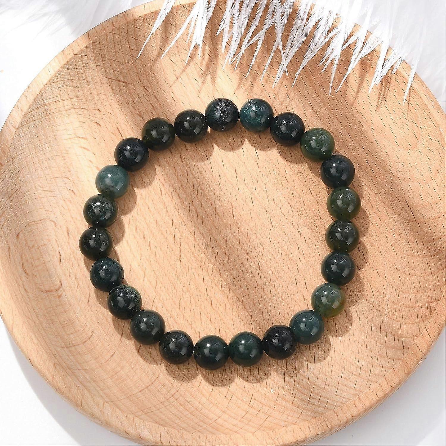 1Pc Natural Moss Agate Beaded Stretch Bracelets Round 2 inch(5.2cm) Bead 8mm